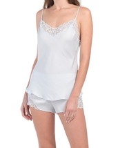 new Josie by Natori Bardot Satin Lace Trim Cami &amp; Shorts Pajama Set in Blue - $49.99