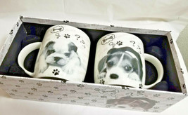 KOCO Puppy Dogs Mug Cup Bulldog &amp; Beagle Cute Set of 2 Black White - £26.11 GBP