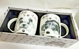 KOCO Puppy Dogs Mug Cup Bulldog &amp; Beagle Cute Set of 2 Black White - $32.95