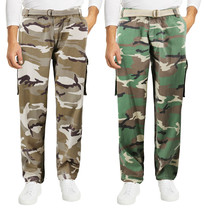 Men&#39;s Casual Belted Army Camo Trousers Camouflage Tactical Utility Cargo Pants - £24.41 GBP+