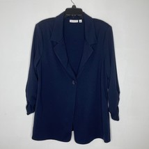 Susan Graver L Navy Open Front Knit Blazer Stretch Career Travel Jacket - $30.00