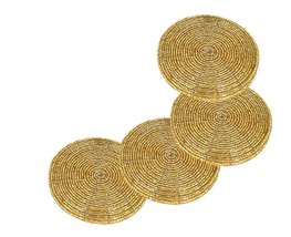 Handmade Golden Beaded Tea Coasters, Set of 4 Pieces Diameter 4.00 Inch - £14.38 GBP