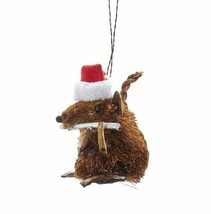 Kurt Adler 3&quot; Buri Bristle Caroling Mouse w/FLUTE Christmas Ornament - £4.70 GBP