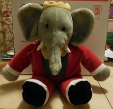 Vintage 1988 Gund 14&quot; Babar The Elephant in Red Suit Plush Stuffed Toy - £10.97 GBP