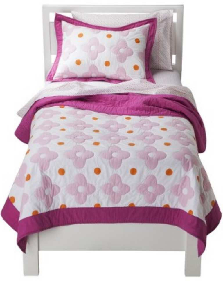 Circo Pink Flower Dot Girl Quilt Sham Bed Set-Full/Queen-Twin-Pink White Cotton - $45.11 - $64.86