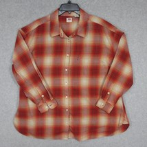 Levi&#39;s Women&#39;s Flannel Shirt Long Sleeve Orange Yellow Plaid Size 2X - £14.24 GBP