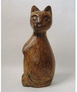 Wooden Kitty Cat Statue Figurine Sculpture Sitting Animal Brown Carved Wood - $29.00