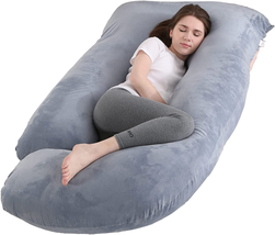 Pregnancy Pillow J Shaped Full Body Pillow with Velvet Cover Grey Maternity Pill - £33.58 GBP