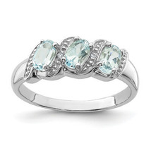 Silver Rhodium Aqua &amp; Diamond Ring QDX872 - $1,404.32 MXN
