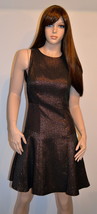 Phoebe Couture Kate Unger Womens Mesh Back Metallic Jacquard Flare Dress 8 - $65.09