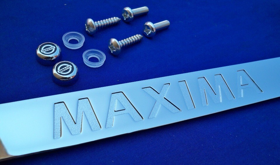 Engraved Letters Chrome Zinc License Plate Frame w/ Logo Cap For Nissan Maxima Item image 2