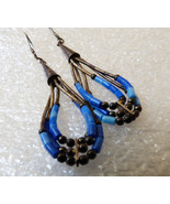 VTG CHARMING DANGLE SOUTHWEST STYLE STERLING SILVER 925 BLUE BEADS EARRINGS - £30.37 GBP