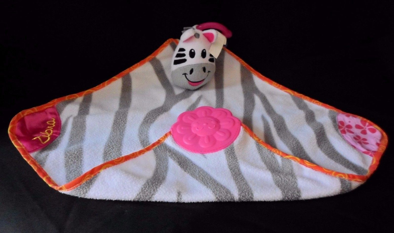 Munchkin ZEBRA White Gray Fleece Pink GIRLS Crinkle Baby Teether Lovey - $9.75