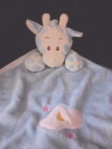 Blue Giraffe Baby Lovey Satin Blanky Moon Cloud Stars - £19.24 GBP