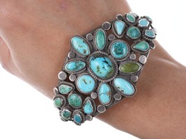 6 7/8&quot; 30&#39;s-40&#39;s Navajo Silver Turquoise cluster bracelet 3 - £1,497.75 GBP