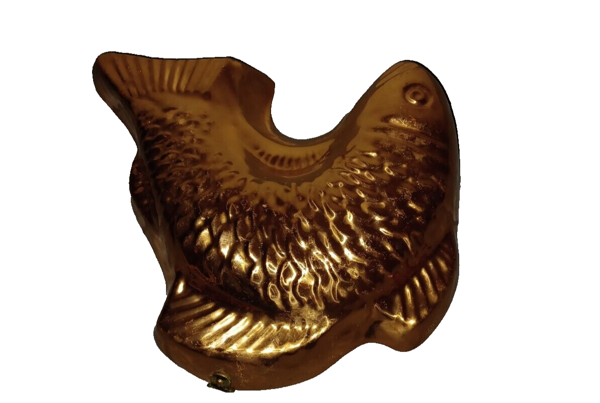 Vintage Fish Koi Tin Lined Copper Jello Mold Cake Pan Kitchen Wall Decor 9" Wide Item image 4