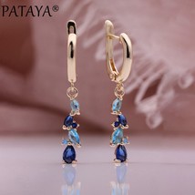 PATAYA New Blue Water Drop Long Earrings 585 Rose Gold Color Romantic Wedding Fa - £17.07 GBP