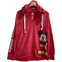Disney Parks Women Hoodie Red Heathered Mickey Mouse Pullover V Neck Shirt Top M - $24.74