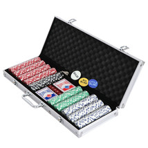 500Pcs Chips Poker Dice Chip Texas Blackjack Cards Game Aluminum Case Po... - £53.78 GBP