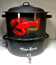 Double Steam Speckled Black Enamel Lobster Steamer Clam Broth Pot NEW - $2,393.83 MXN