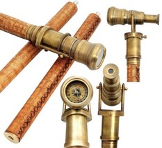 Brass Antique Walking Stick Folding Telescope Wooden Nautical Walking Stick - £51.54 GBP