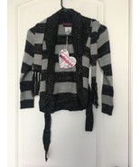 Dollhouse Girls Black Gray Striped Sweater Open-Front w/Attached Scarf S... - $23.28