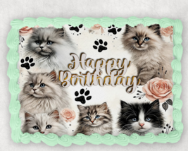 Cat Lover Happy Birthday Pet Kitten Themed  Edible Image Cake Topper -02l - $14.18+