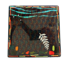 Cool vintage modernist abstract leaf pattern fused glass trivet - $19.99