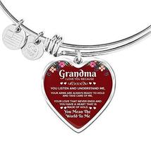 Grandma I Love You Because Engraved Stainless Steel Heart Bangle Bracelet - £39.74 GBP