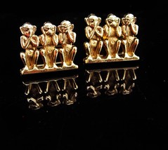 Monkey Cufflinks / See Speak Hear NO EVIL / Vintage gold shields cufflin... - $145.00