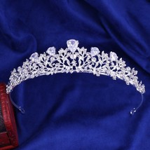 Noble Crystal Leaf Bridal Jewelry Sets Rhinestone Crown Tiaras Necklace Earrings - £27.43 GBP