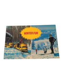 Postcard Winter Fun Greetings from Fall Brook Ontario Skiing Chrome Unposted - £4.65 GBP