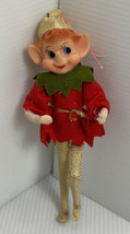 Rubber Face Big Ears Nose Vtg Elf 7&quot; Christmas Red Hair Gold Legs JAPAN ... - £13.22 GBP