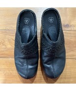 ARIAT black leather clogs tooled cutwork 2 inch heel Size 8.5B - $12.99