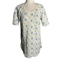 Circa 2000 Waffle Knit Nightgown Sleep Shirt M White Floral Short Sleeve... - £18.25 GBP