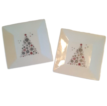 2 Food Network Holiday Tree Square Dessert Plates Red Silver Christmas - $23.36