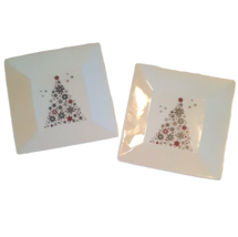 2 Food Network Holiday Tree Square Dessert Plates Red Silver Christmas - £17.46 GBP