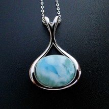 Hot Selling Natural Dominica Larimar Vase Pendant in 925 Sterling Silver Women&#39;s - £60.53 GBP