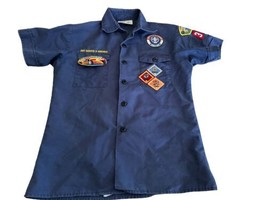 Boy Scouts Of America Official Youth Shirt  Blue Youth Large Patches - £11.66 GBP