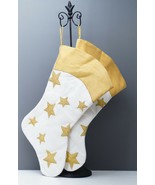 Elegant Christmas Stocking Pair Of  2   White and Gold With Stars Metallic - $34.39