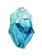 Cat &amp; Jack Girls Size L 10/12 Blue Green Mermaid One Piece Swimsuit Scallop Edge - £9.56 GBP