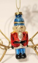 Vintage Hand Painted Blown Glass Nutcracker Christmas Ornament Blue Red 3.5&quot; T - £11.85 GBP