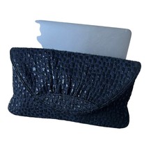 Lauren Merkin Blue Metallic Navy/BLK Fabric Large Clutch Purse - £74.53 GBP