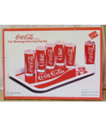 1984 Coca-Cola Brand 7pc. Beverage &amp; Serving Tray Set in Box Item 7110 - $1,486.52 MXN