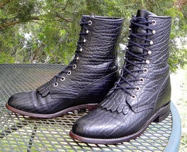 Vintage Justin USA BULLHIDE Leather Paddock Boots Black Western Lace up ... - £94.77 GBP