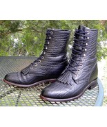 Vintage Justin USA BULLHIDE Leather Paddock Boots Black Western Lace up ... - $119.95