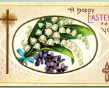 Violets Lily of the Valley Flowers Happy Easter Embossed DB Postcard UNP F8 - $9.85
