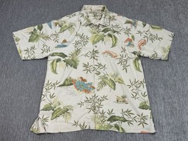 Tommy Bahama Shirt Mens Medium Silk Tropical Leaf Hawaiian Pinup Girl Tiki Camp - $24.74