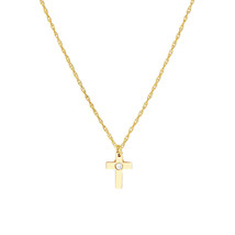 14K Solid Yellow Gold Small Diamond Cross Pendant Necklace Adjust - £187.01 GBP