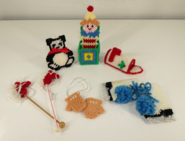 7 Handmade VTG Yarn Crochet Christmas Ornaments Skates Mailbox Jack in Box Bear - $14.01